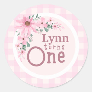 Pink Floral 1st Birthday Sticker