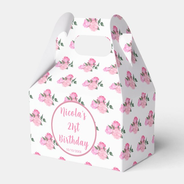 Pink Floral 21st Birthday Favour Box (Front Side)