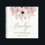 Pink Floral 21st Birthday Party Guest Book<br><div class="desc">Pink Floral 21st Birthday Party Guest Book. Personalise the front with your elegant name. Add your custom name and date on the back of this chic floral guest book.</div>