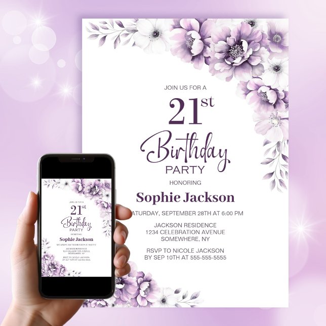 Pink Floral 21st Birthday Party Invitation (Creator Uploaded)