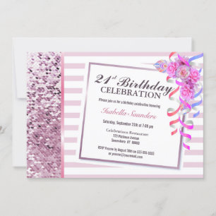 Pink Floral 21st Birthday Party Invitation
