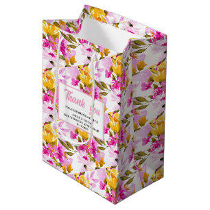 Pink Floral 25th Wedding Anniversary  Medium Gift Bag