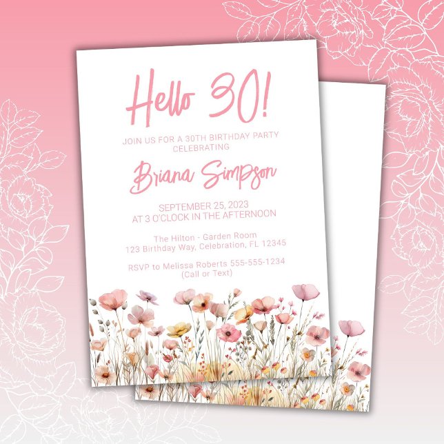 Pink Floral 30th Birthday Party Invitation (Creator Uploaded)