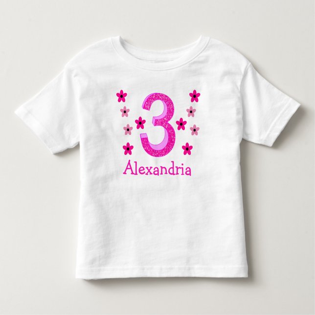 Pink Floral 3rd Birthday Toddler T-Shirt (Front)