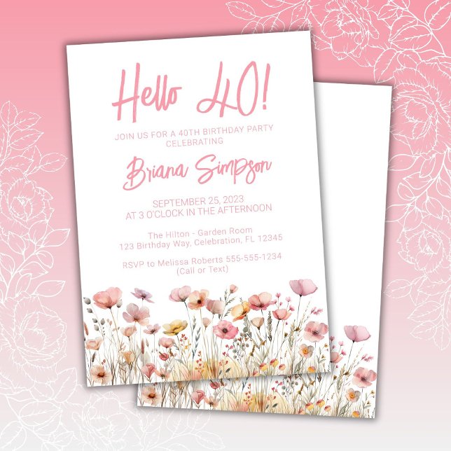 Pink Floral 40th Birthday Party Invitation (Creator Uploaded)