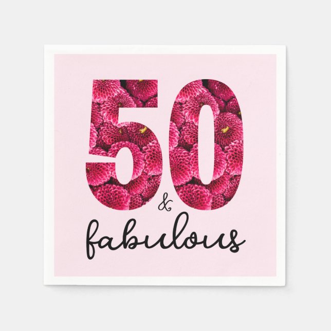  Pink Floral 50 and Fabulous 50th Birthday Party Napkin (Front)