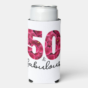  Pink Floral 50 and Fabulous 50th Birthday Party Seltzer Can Cooler