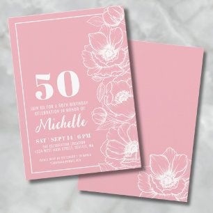 Pink Floral 50th Birthday Invitation