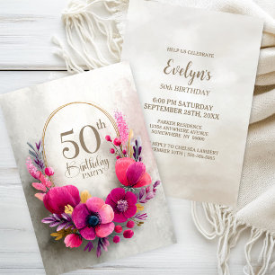 Pink Floral 50th Birthday Party Invitation