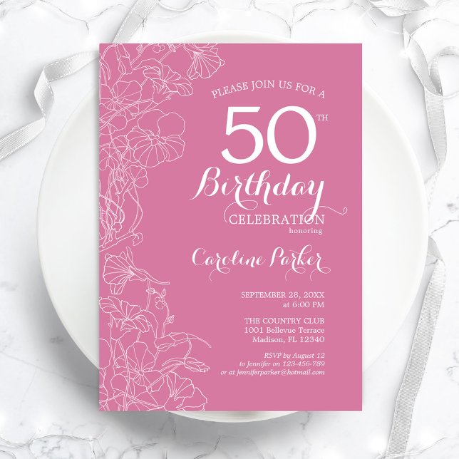Pink Floral 50th Birthday Party Invitation (Creator Uploaded)