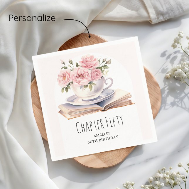 Pink Floral 50th Book Theme Birthday  Napkin (Creator Uploaded)