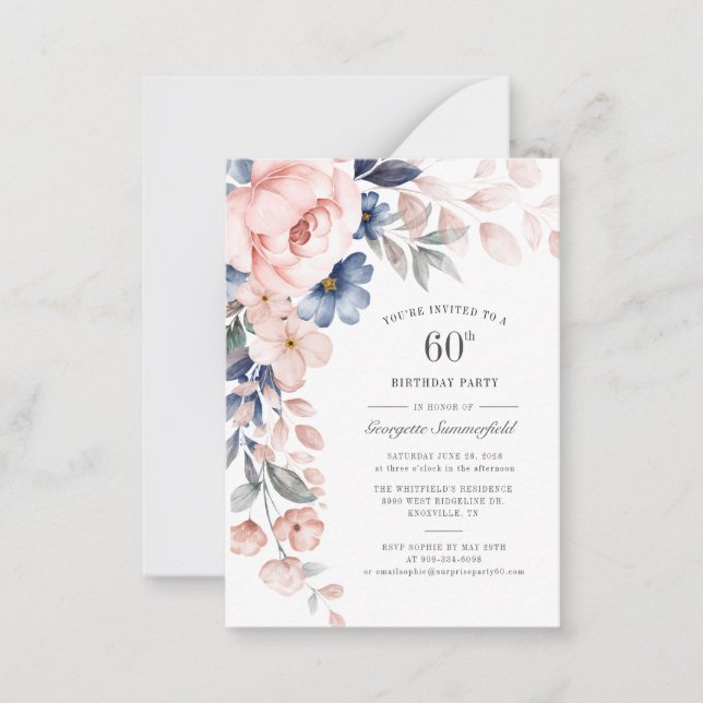 Pink Floral 60th Birthday Botanical Party Invites (Front)