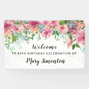 Pink Floral 60th Birthday Party Welcome Banner