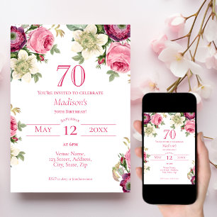 Pink Floral   70th Birthday Invitation