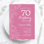 Pink Floral 70th Birthday Party Invitation<br><div class="desc">Pink Floral 70th Birthday Party Invitation. Minimalist modern design featuring botanical outline drawings accents and typography script font. Simple trendy invite card perfect for a stylish female bday celebration. Can be customised to any age. Printed Zazzle invitations or instant download digital printable template.</div>