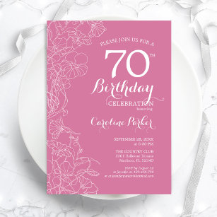 Pink Floral 70th Birthday Party Invitation