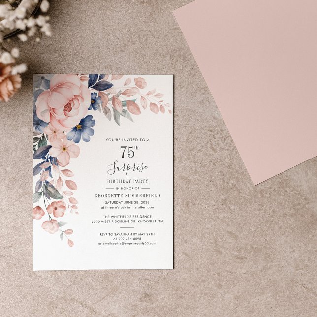 Pink Floral 75th Birthday Botanical Invitation (Creator Uploaded)