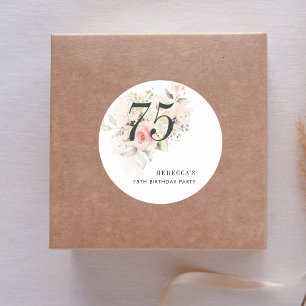 Pink Floral 75th Birthday Party Classic Round Sticker