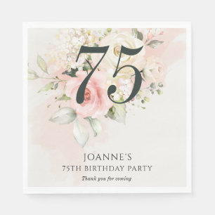 Pink Floral 75th Birthday Party Custom Napkin