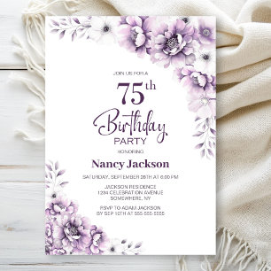 Pink Floral 75th Birthday Party Invitation