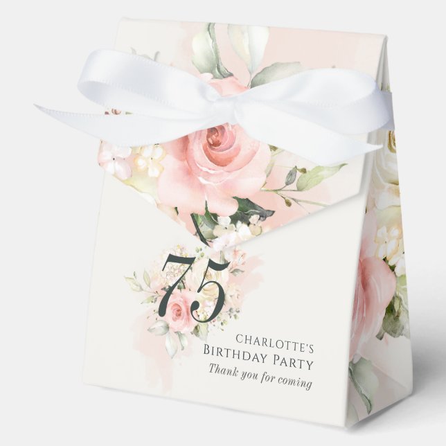 Pink Floral 75th Birthday Party Modern Favour Box (Front)