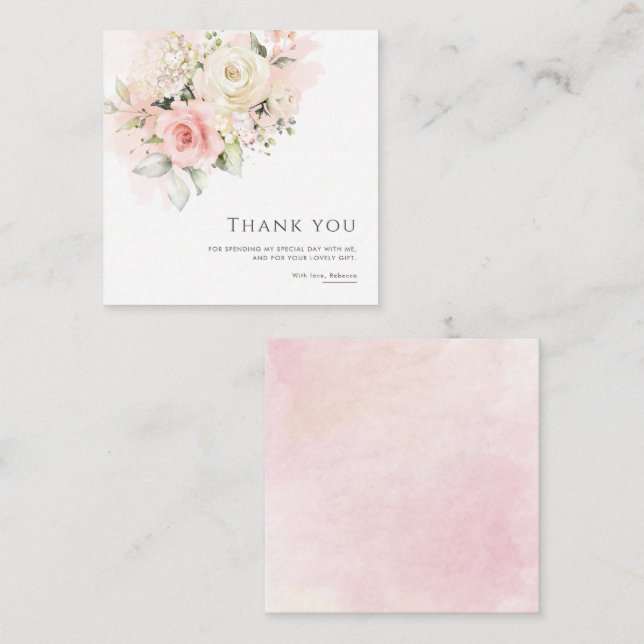 Pink Floral 75th Birthday Party Thank You Card (Front/Back)