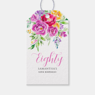 Pink Floral 80th Birthday Gift Tags