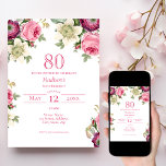 Pink Floral | 80th Birthday Invitation<br><div class="desc">A beautiful birthday invitation featuring pretty watercolour roses,  anemones and clematis. In tones of magenta,  pinks,  purples and creams. Ready for easy personalization.</div>