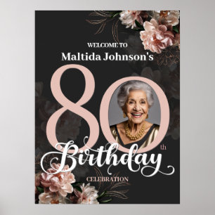 Pink Floral 80th Birthday Party Welcome Poster