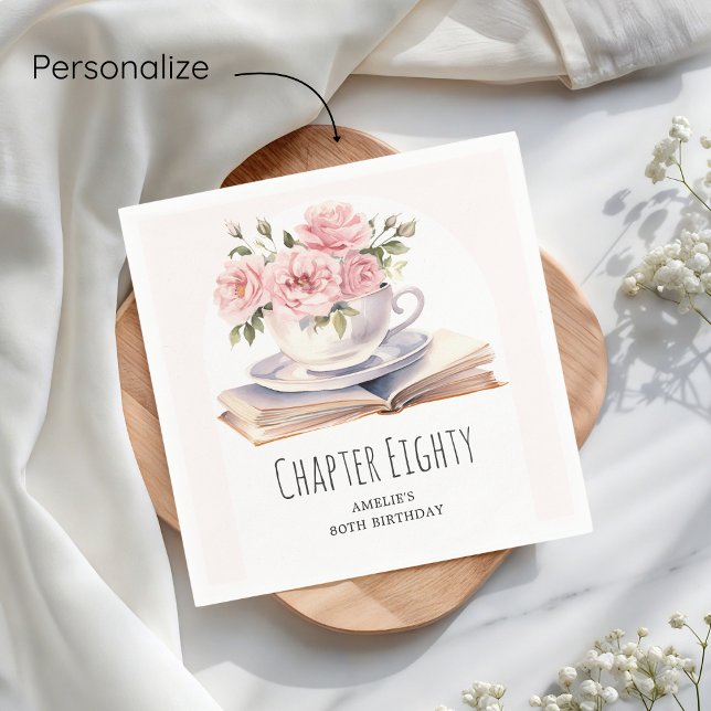 Pink Floral 80th Book Theme Birthday  Napkin (Creator Uploaded)