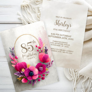 Pink Floral 85th Birthday Party Invitation