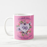 Pink Floral 90th Birthday Mug for Women<br><div class="desc">Looking for an inexpensive birthday gift for a 90 year old woman? She'll love sipping her favourite coffee or tea from this lovely personalised pink 90th birthday mug. Gorgeous floral heart mug can be personalised with her name and your own custom message... perfect gift for the 90 year old woman...</div>