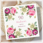 Pink Floral 90th Birthday  Napkin<br><div class="desc">Pink Floral 90th Birthday Napkins.</div>