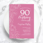 Pink Floral 90th Birthday Party Invitation<br><div class="desc">Pink Floral 90th Birthday Party Invitation. Minimalist modern design featuring botanical outline drawings accents and typography script font. Simple trendy invite card perfect for a stylish female bday celebration. Can be customised to any age. Printed Zazzle invitations or instant download digital printable template.</div>