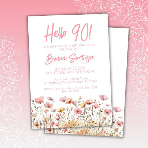 Pink Floral 90th Birthday Party Invitation
