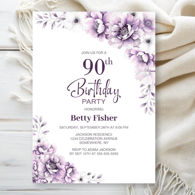 Pink Floral 90th Birthday Party Invitation (Creator Uploaded)
