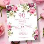 Pink Floral | 90th Budget Birthday Invitation<br><div class="desc">Looking for an affordable and charming invitation for your upcoming 90th birthday bash? Look no further than our pretty pink floral paper invitation! With a lovely design featuring delicate pink flowers and an elegant script font, this customizable invitation is sure to set the perfect tone for your celebration. All while...</div>