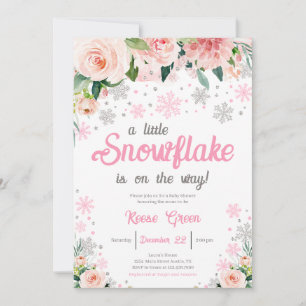 Pink Floral A Little Snowflake Baby Shower Invitation