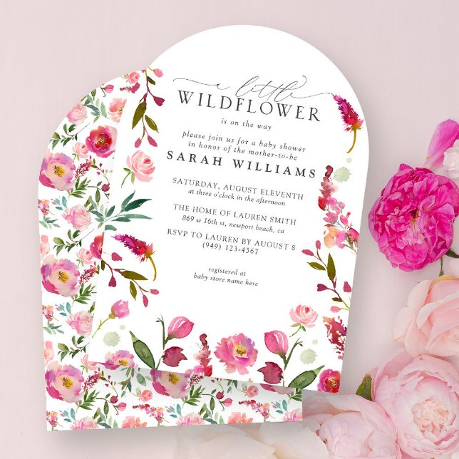 Pink Floral A Little Wildflower Watercolor Shower Invitation (Creator Uploaded)