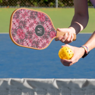 Pink Floral Abstract Monogrammed Pickleball Paddle