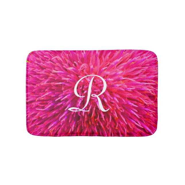 Pink Floral Abstract Monogrammed Plush Bath Mat (Front)