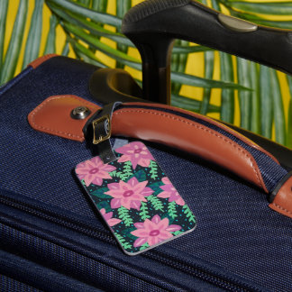Pink floral Abstract on Black Luggage Tag