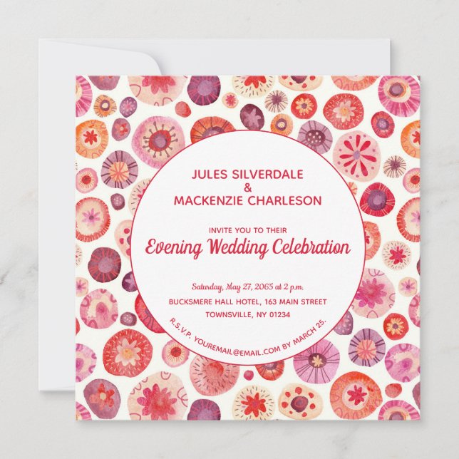 Pink Floral Abstract Pattern Evening Wedding Invitation (Front)