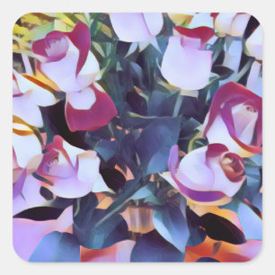 PINK FLORAL ABSTRACT SQUARE STICKERS