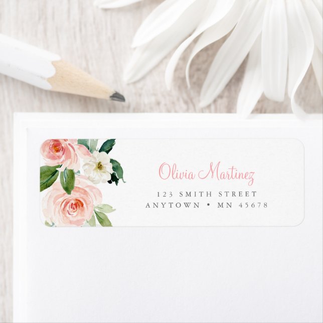 Pink Floral Address Label Blush Roses Quinceañera  (Insitu)