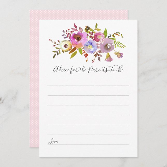 Pink Floral Advice for Parents-to-be shower game Invitation (Front/Back)