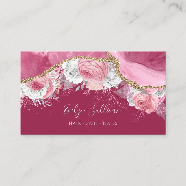 pink floral agate  business card (Front)