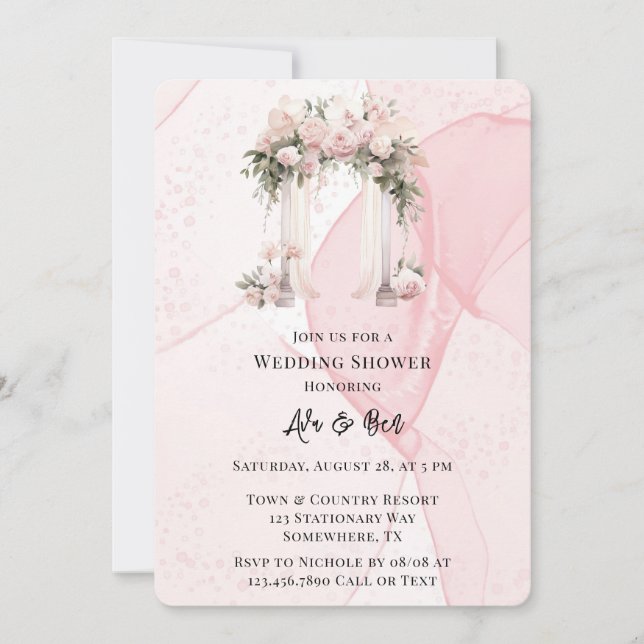 Pink Floral Alcohol Ink Arch Wedding Shower Invitation (Front)