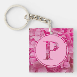 Pink Floral Alphabet Letter "P" and XO Key Ring