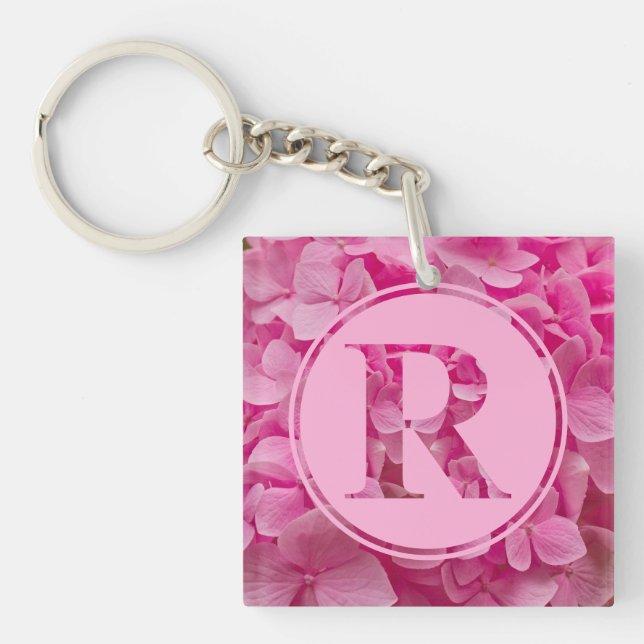 Pink Floral Alphabet Letter "R" and XO Key Ring (Front)